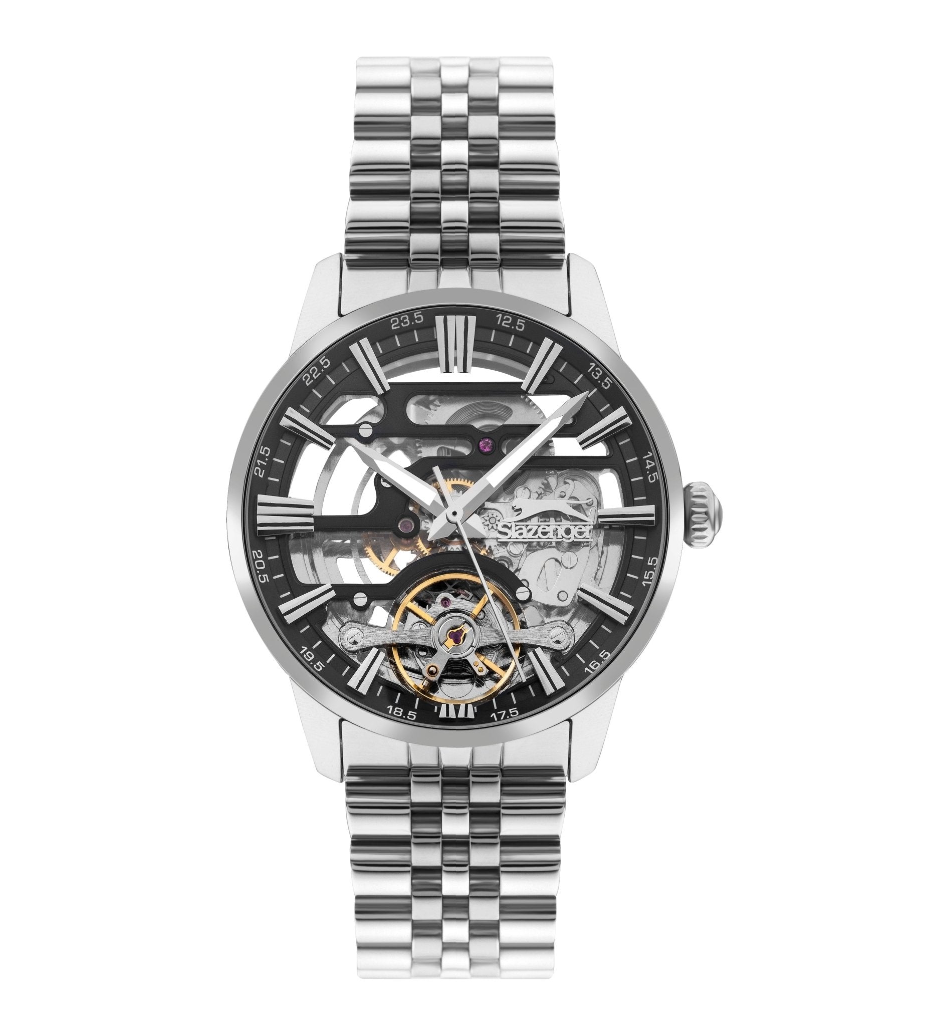 Slazenger SL.9.2269.1.01 Automatic Male Metal Silver Band Gun Dial Watch - Zamana.pk Main image