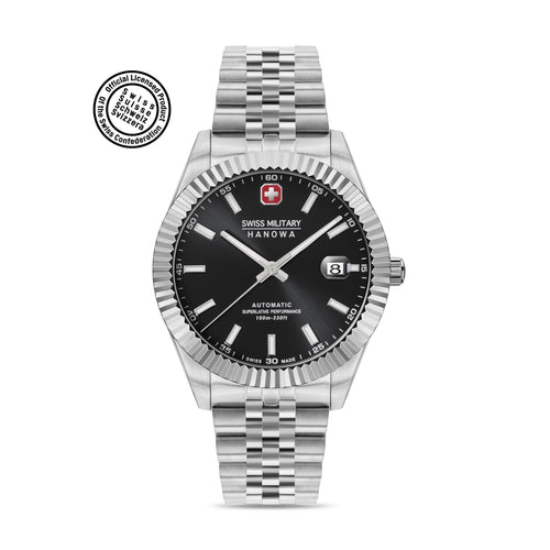 Swiss Military Hanowa SMWGL0002101 automatic black dial stainless steel men's watch, available at Zamana.pk