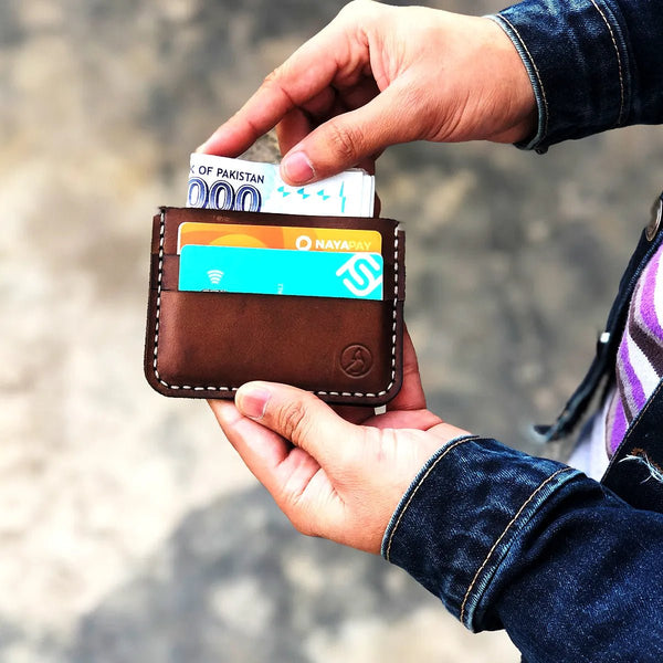 The Artisan: A Leather Cardholder Wallet - Brown Color - Zamana.pk