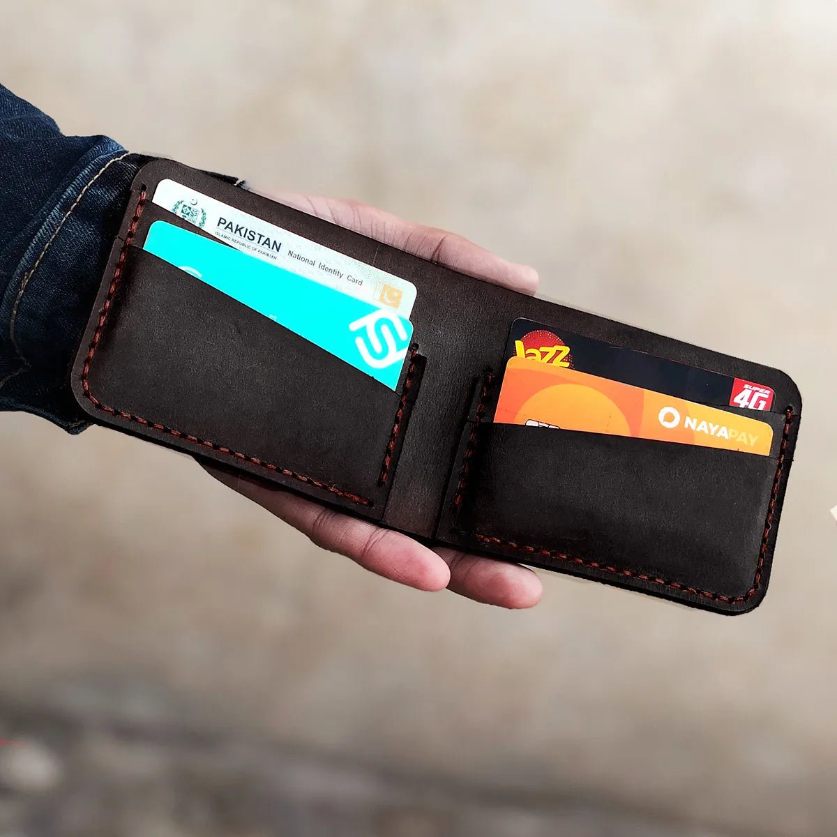 The Eon: A Leather Bifold Wallet - Coffee Color - Zamana.pk