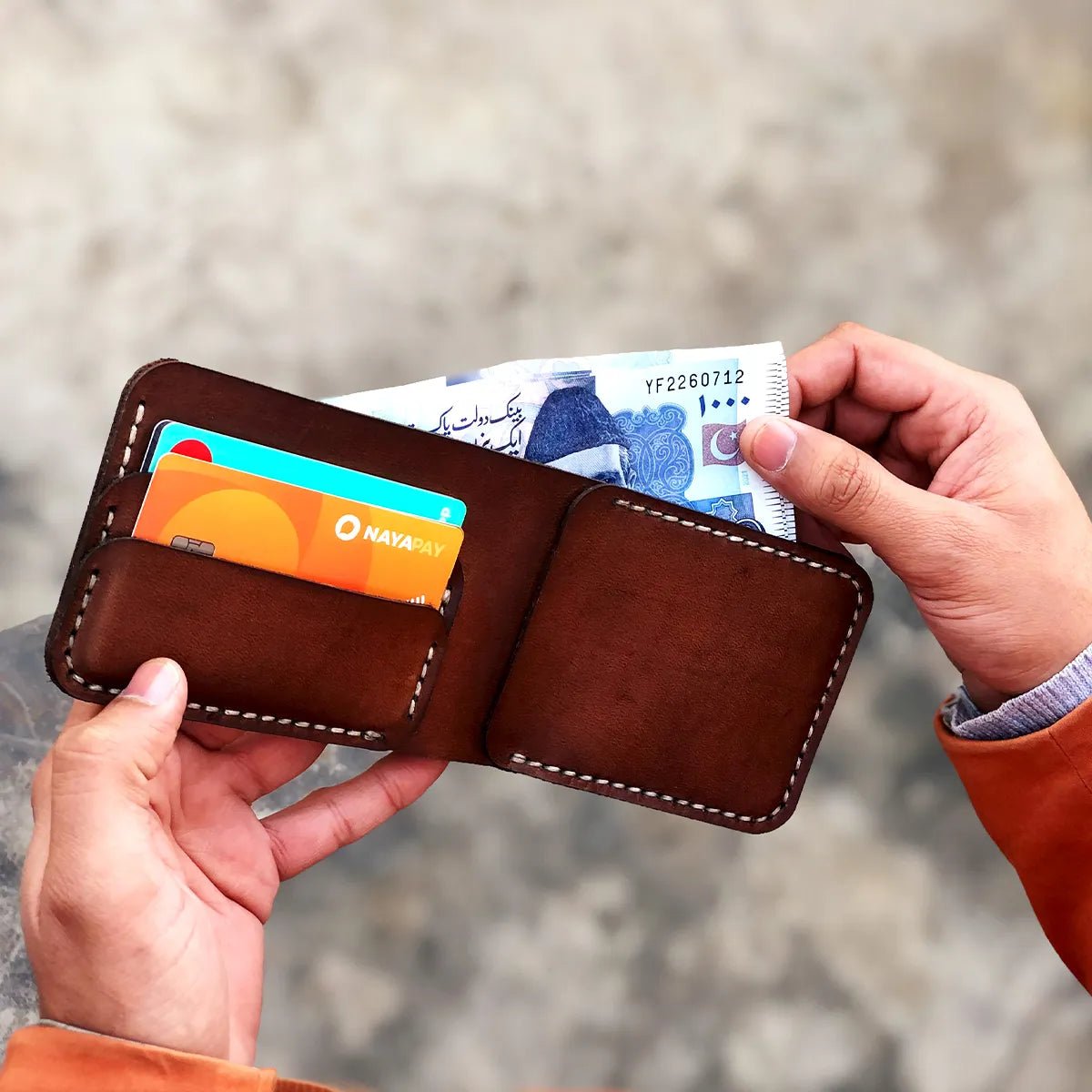 The Futuristic: A Leather Bifold Wallet - Brown Color - Zamana.pk Main image