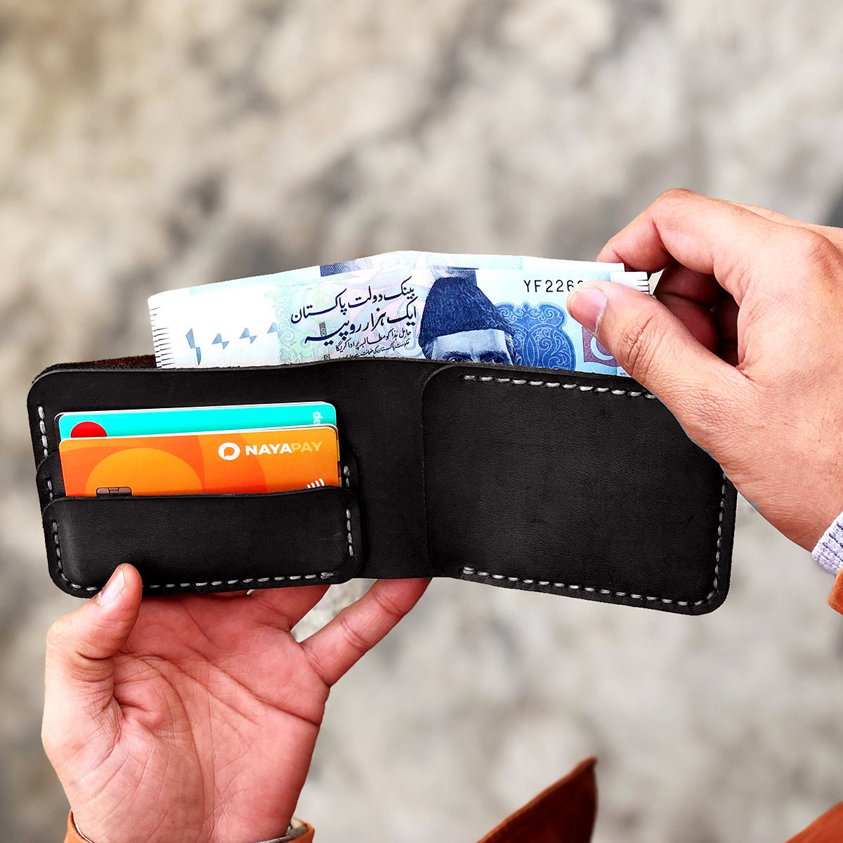 The Futuristic: A Leather Bifold Wallet - Coffee Color - Zamana.pk Main image