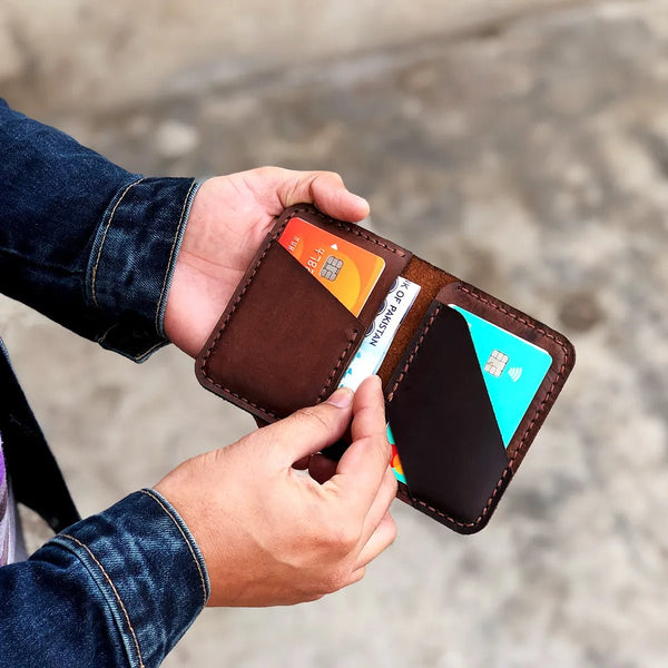 The Vertical Vogue: A Bifold Leather Wallet - Brown Color - Zamana.pk