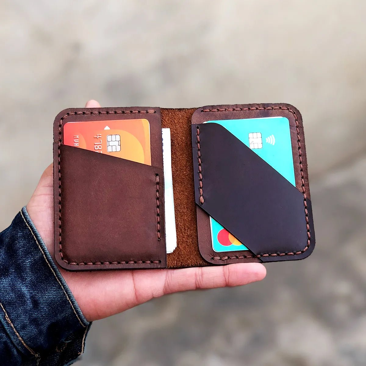 The Vertical Vogue: A Bifold Leather Wallet - Brown Color - Zamana.pk Main image