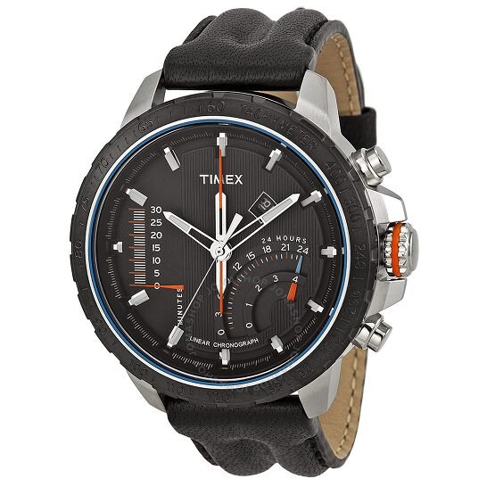 Timex Men's Quartz Watch Timex IQ Linear Indicator Chrono T2P274 with Leather Strap - Zamana.pk Main image