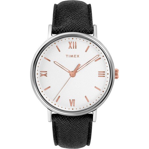 Timex Men's TW2T34700 Southview 41 Black - White - Rose Gold Leather Strap Watch - Zamana.pk Main image