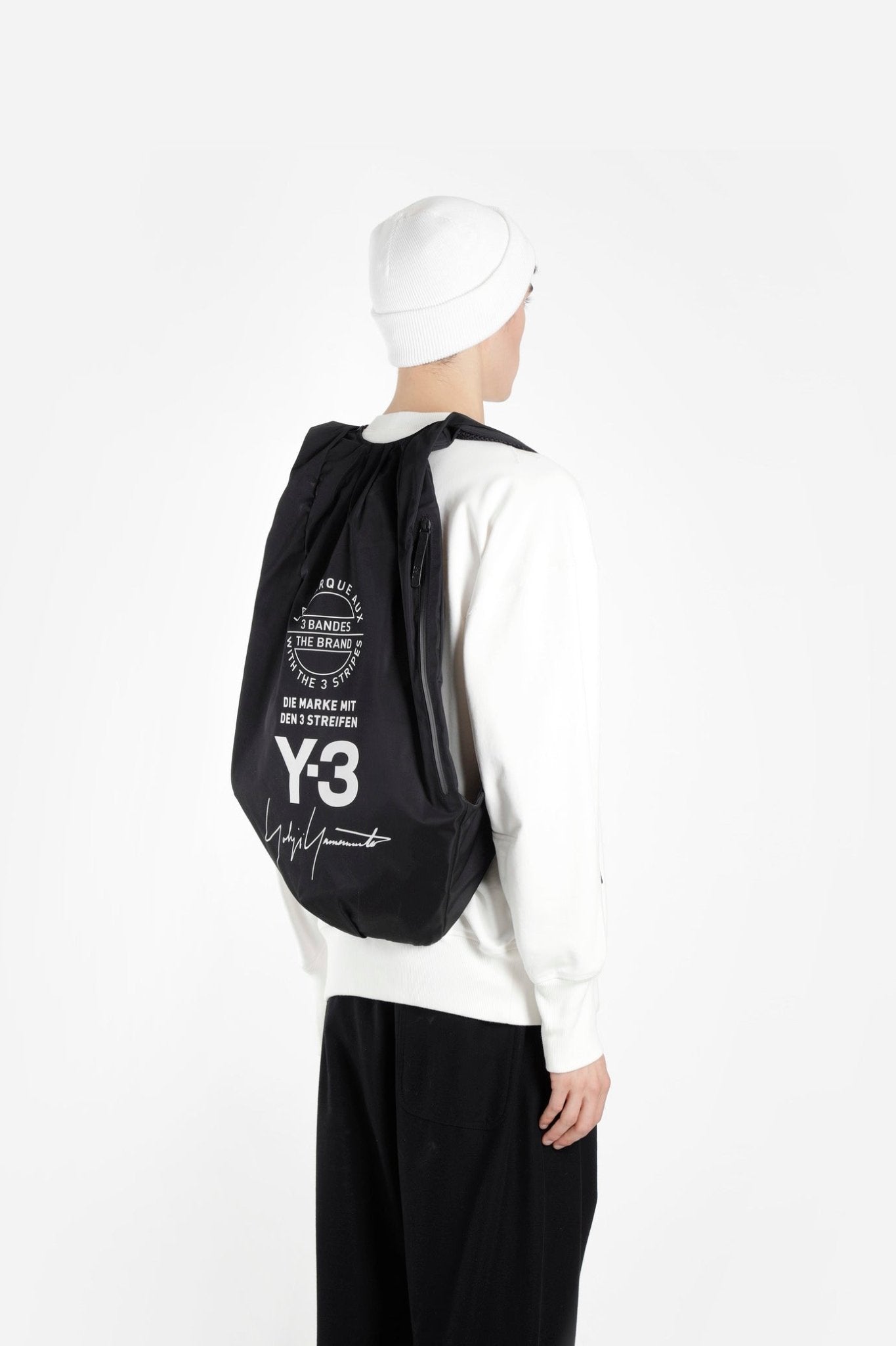 Y-3 YOHJI Yamamoto Adidas Designer Backpack Black Bag With White Logo –
