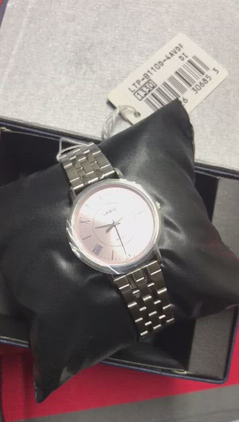 Casio women watch with pink dial and silver stainless steel chain or band LTP-B110D-4AVDF