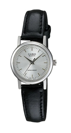 Casio Women's LTP-1095E-7A Black Leather Quartz Watch with Silver Dial