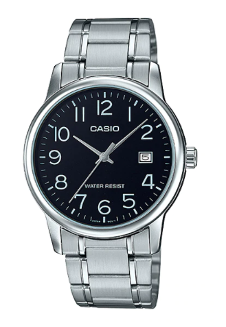 Casio MTP-V002D-1BUDF Men's Standard Analog Stainless Steel Date Black Dial Watch
