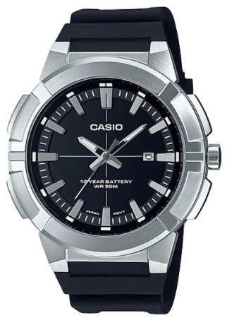 Casio MTP-E172-1AVDF Men's Leather Band Faceted Crystal Black Dial Watch