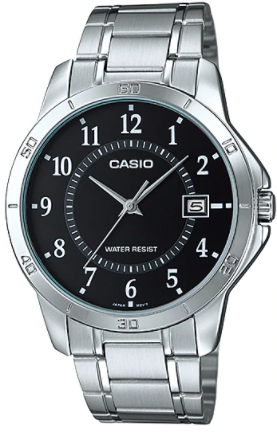 Casio MTP-V004D-1B Mens Stainless Steel Watch Black Dial Date ANALOG Display
