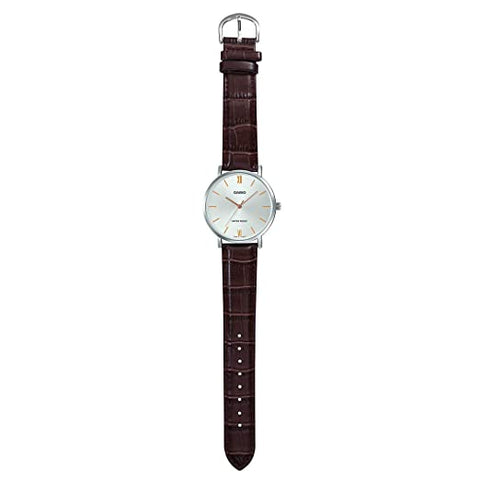 Casio MTP-VT01L-7B2UDF Men's Minimalistic Silver Dial Brown Leather Band Analog Watch