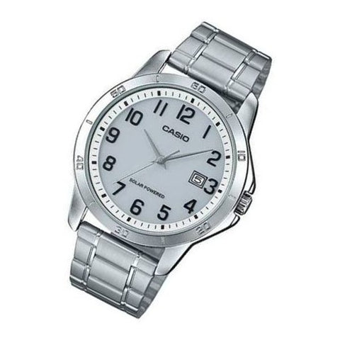 Casio MTP-VS02D-7B Men's Standard Solar Stainless Steel Gray Numbers Dial Date Watch