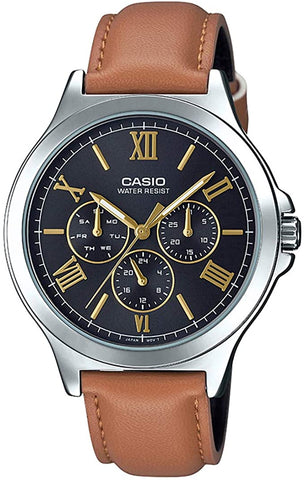 Casio MTP-V300L-1A3 Men's Standard Leather Band Multifunction Black Dial Watch