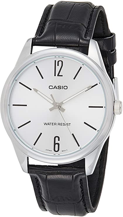 Casio MTP-V005L-7B Men's Standard Analog Black Leather Band Silver Dial Watch