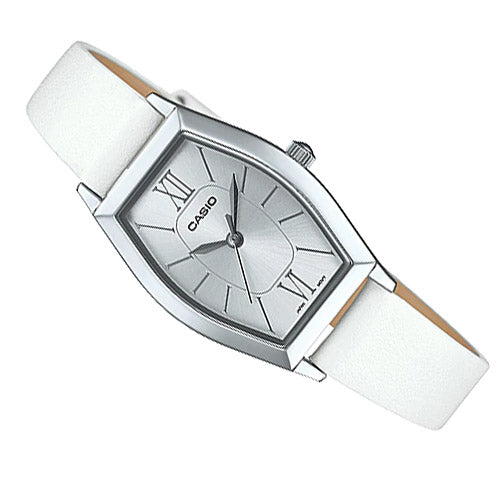 Casio Ladies' Analog White Leather Band Watch LTP-E167L-7ADF