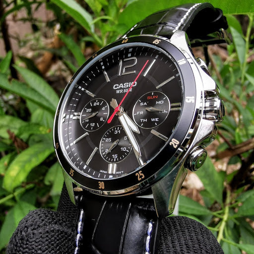 CASIO MTP-1374L-1AVDF  Enticer Men's Watch Black Dial Leather Strap