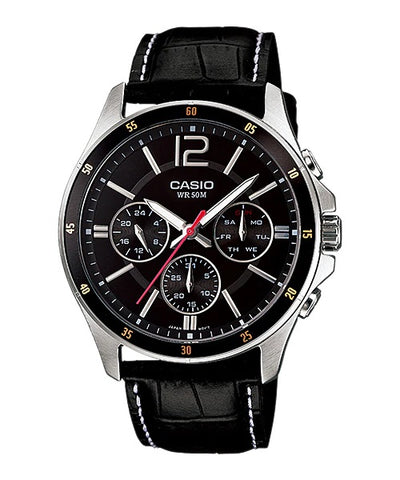 CASIO MTP-1374L-1AVDF  Enticer Men's Watch Black Dial Leather Strap