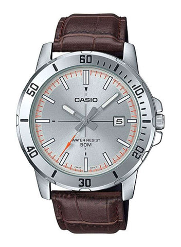 Casio Men's Leather Round Shape Analog Watch MTP-VD01D-8EVUDF