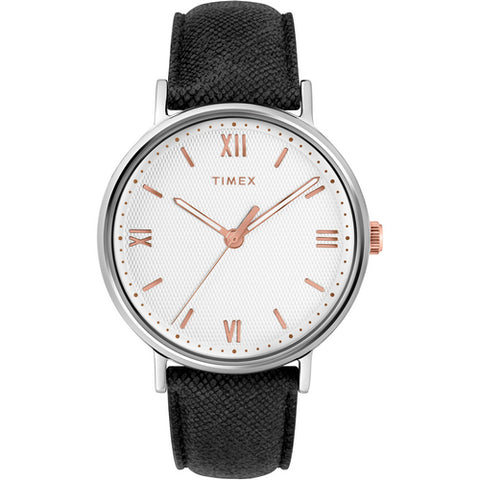 Timex Men's TW2T34700 Southview 41 Black-White-Rose Gold Leather Strap Watch