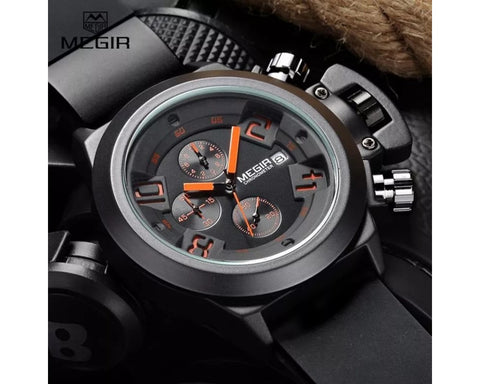MEGIR 2002 Silicone Band Analog Chronograph Stop Watch Military Army Stylish Mens Watches