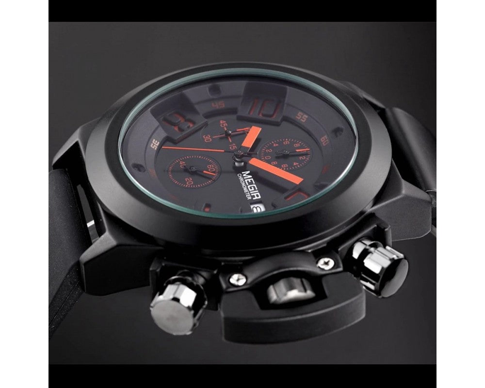 MEGIR 2002 Silicone Band Analog Chronograph Stop Watch Military Army Stylish Mens Watches