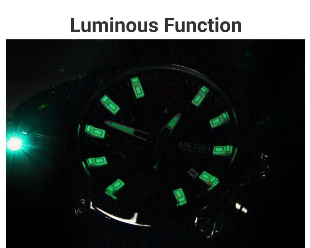 MEGIR 2063 Men's Chronograph Analog Quartz Watch, Silicone Strap Wristwatch