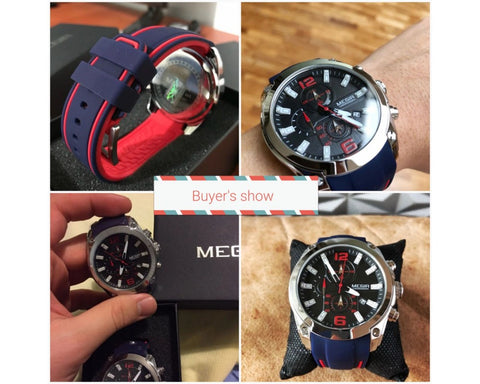 MEGIR 2063 Men's Chronograph Analog Quartz Watch, Silicone Strap Wristwatch
