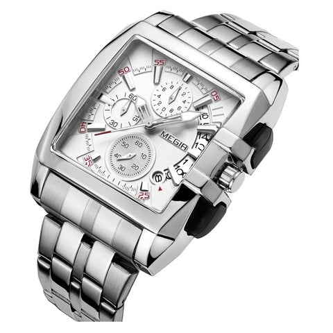 MEGIR 2018 Men's Chronograph Analog Quartz Watch, Stainless Steel, Waterproof Wristwatch