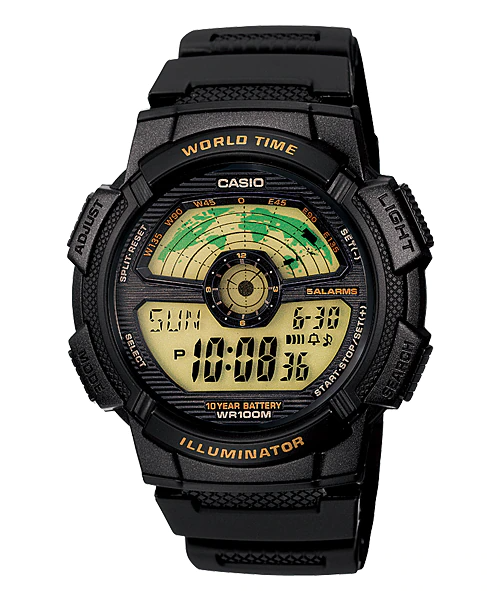 Casio Men's AE-1100W-1BVDF Black Rubber Quartz Watch with Digital Dial