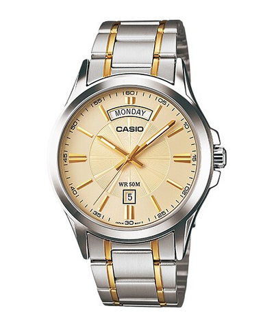 Casio MTP-1381G-9AVDF Men's Classic Two Tone Stainless Steel 50M Day Date Gold Dial Watch