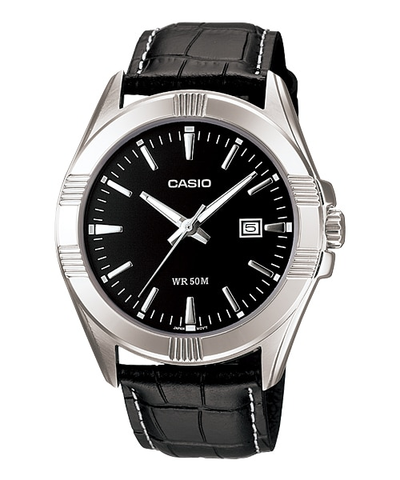Casio Men's MTP-1308L-1AVDF Black Leather Quartz Watch with Black Dial