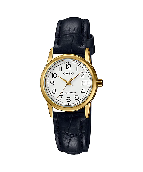 Casio LTP-V002GL-7B2 Women's Gold Tone Leather Band Easy Reader Dial Date Watch