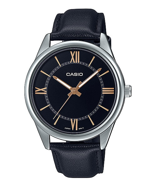 Casio MTP-V005L-1B5UDF Men's Standard Analog Black Leather Band Black Dial Watch