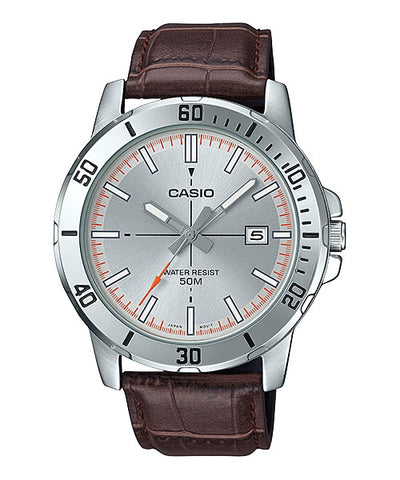 Casio MTP-VD01L-8EV Men's Enticer Brown Leather Band Grey Dial Casual Analog Sporty Watch