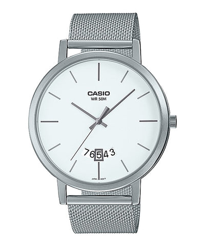 Casio MTP-B100M-7EVDF Men's Wrist Watch  white Dial Stainless Steel Band.