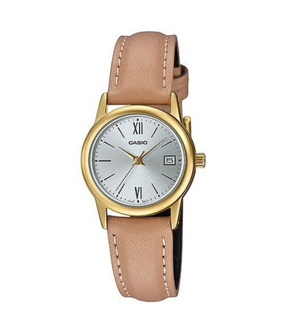 Casio LTP-V002GL-7B3UDF Women's Gold Tone Leather Band Easy Reader Dial Date Watch